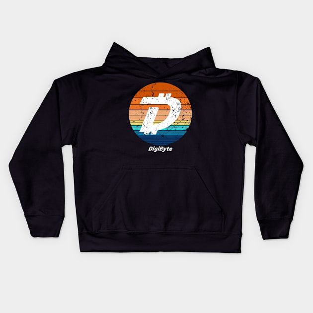 Digibyte Cryptocurrency DeFi Crypto Vintage Sunset Kids Hoodie by BitcoinSweatshirts